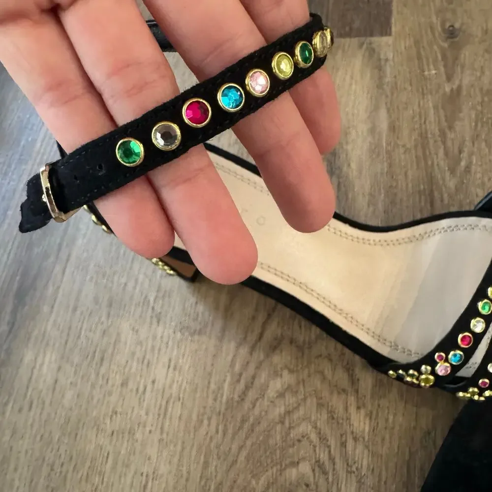 Sandro Jaden Crystal-Embellished Suede Heeled Sandals in Black - Picture 3 of 9